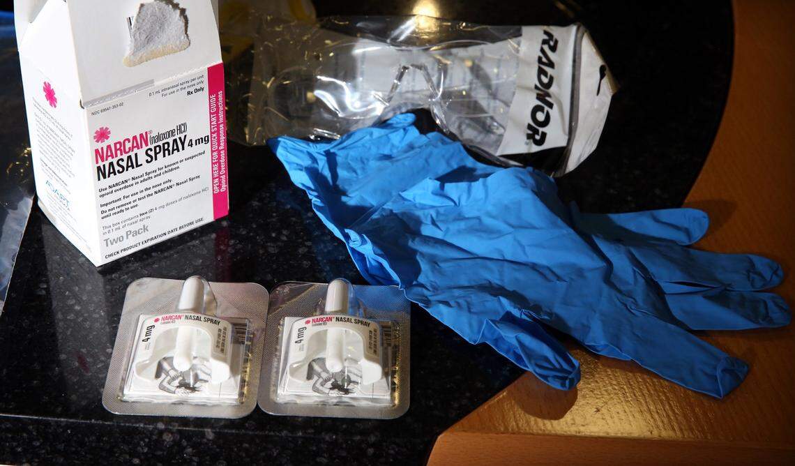 A file photo from 2017, when investigators with the Miami-Dade State Attorney’s started carrying doses of Narcan, the brand name for Naloxone. Narcan is a life-saving drug that can save people who have overdosed on heroin and fentanyl. Narcan, which can be administered as a spray, is now available to the general public without a prescription at pharmacies like Walgreens and CVS.