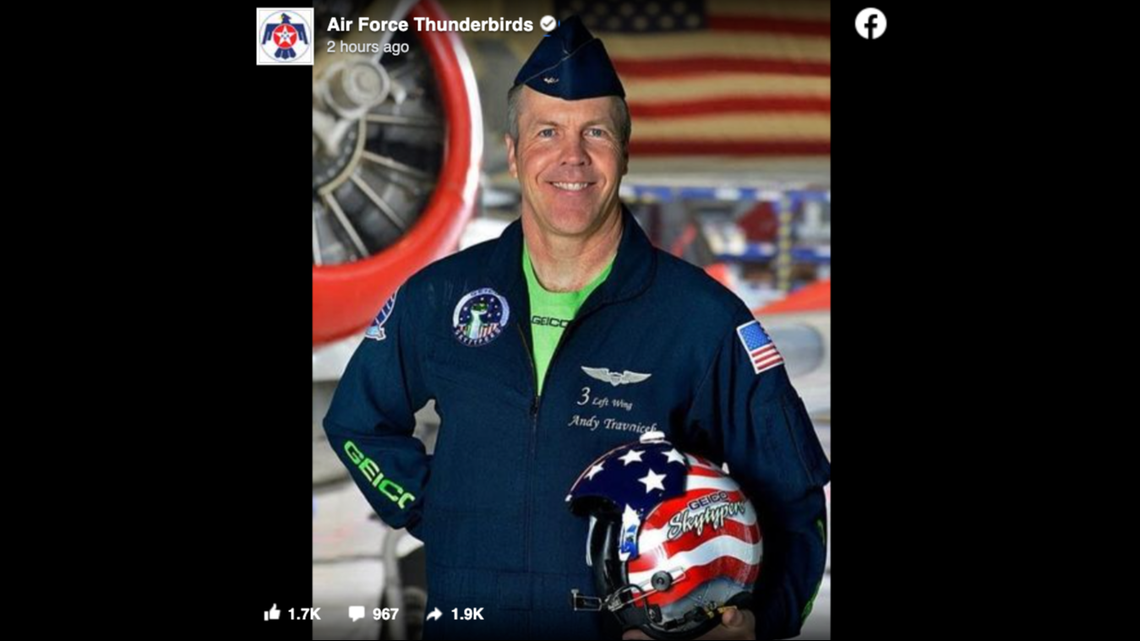 GEICO Skytypers pilot Andy Travnicek died in a plane crash at the Wilkes-Barre/Scranton Airport in Pennsylvania a day before The Great Pocono Raceway Airshow. Screengrab from U.S. Air Force Thunderbirds on Facebook.