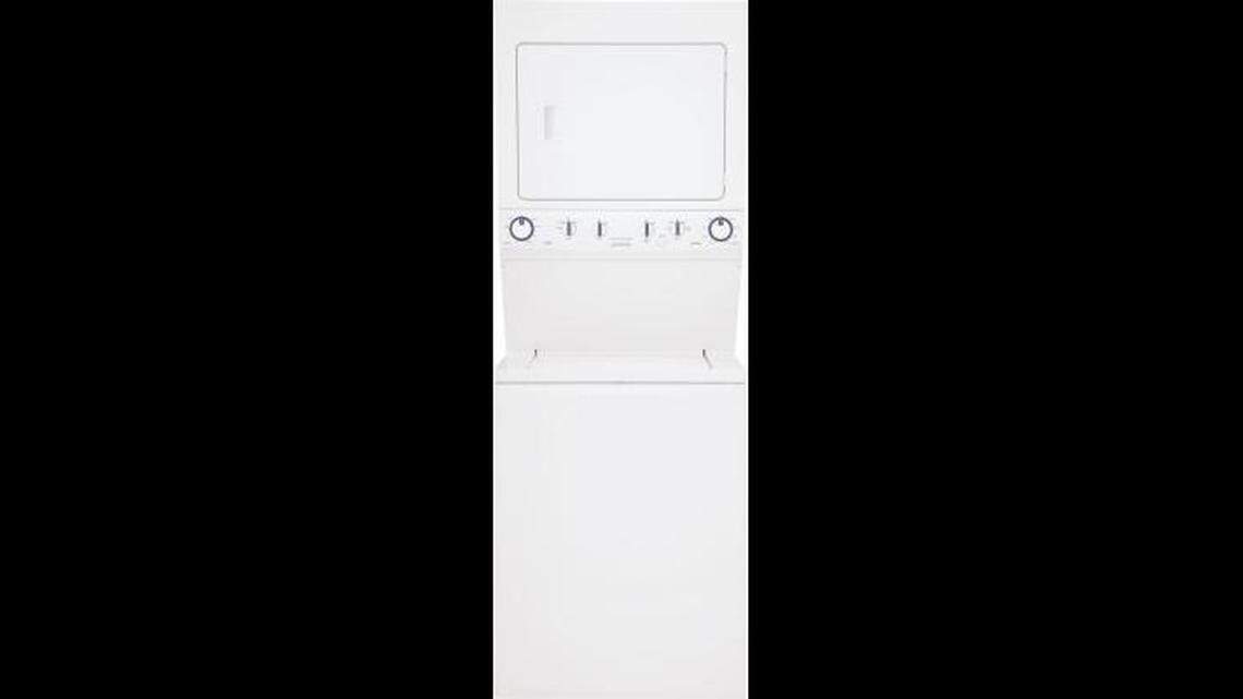 Frigidaire’s Gas Laundry Center washer and dryer combination in white.