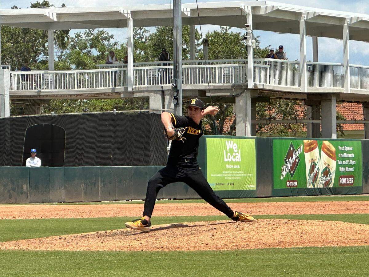 American Heritage reliever Spencer Krasner pitches in the seventh inning of the Patriots’ 5-2 win over Lake City Columbia in a Class 5A state baseball semifinal on Monday at Hammond Stadium in Fort Myers, Fla.