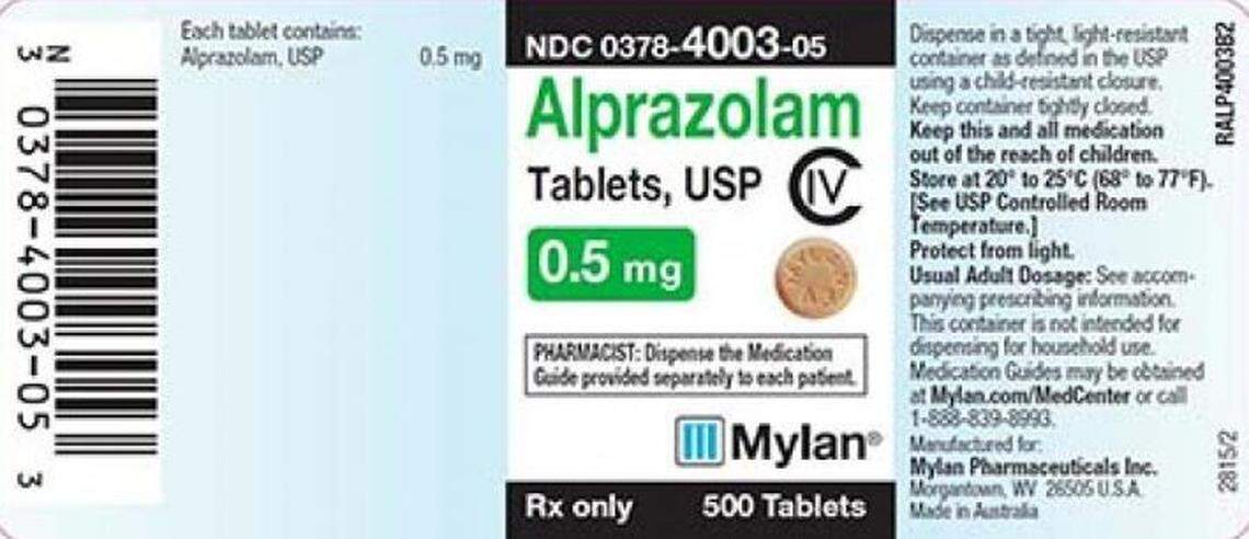 Label from recalled Alprazolam tablets