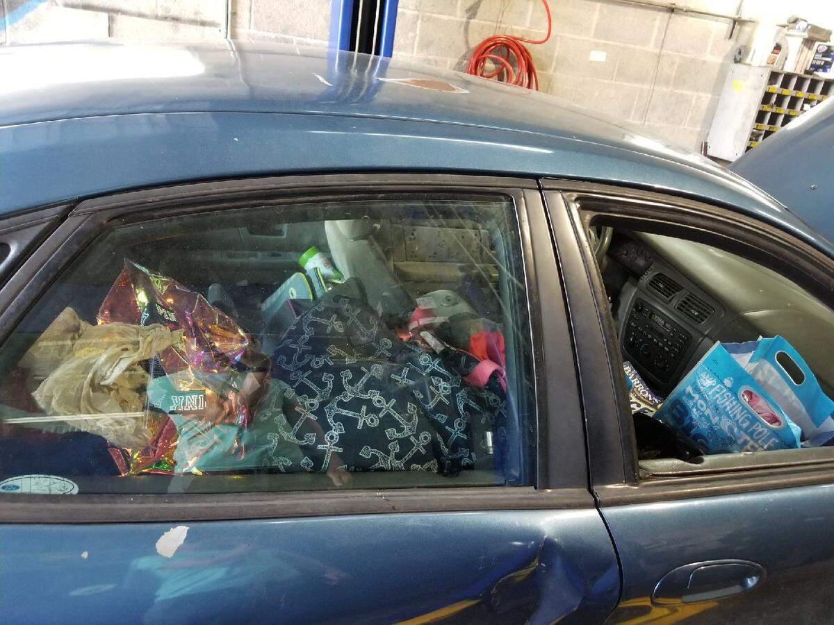 The family's Ford Taurus filled with their belongings. When the officers found the family, the air conditioner was broken and the tires were badly damaged. On Wednesday, a local business owner gave the family a 2012 Chrysler.