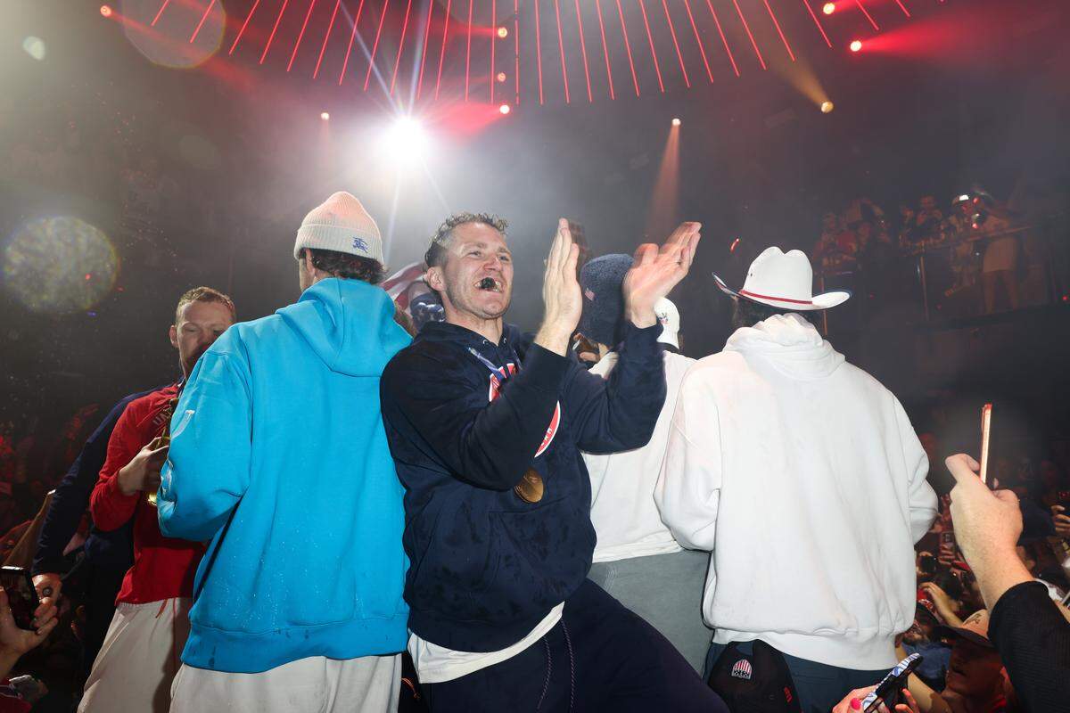 MIAMI, FLORIDA - FEBRUARY 23: Matthew Tkachuk attends a celebration of the USA Men's Hockey Team's Olympic Gold at E11EVEN Miami on February 23, 2026 in Miami, Florida.  (Photo by Alexander Tamargo/Getty Images for E11EVEN Miami)