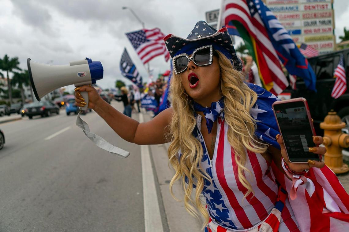 Susy ÒLa Diva De MiamiÓ Taylor attends a Donald Trump rally outside of La Carreta in MiamiÕs Olympia Heights neighborhood on Saturday, November 7, 2020. A large crowd of Trump supporters arrived to the rally after former vice-president Joe Biden won the presidential election against Trump.