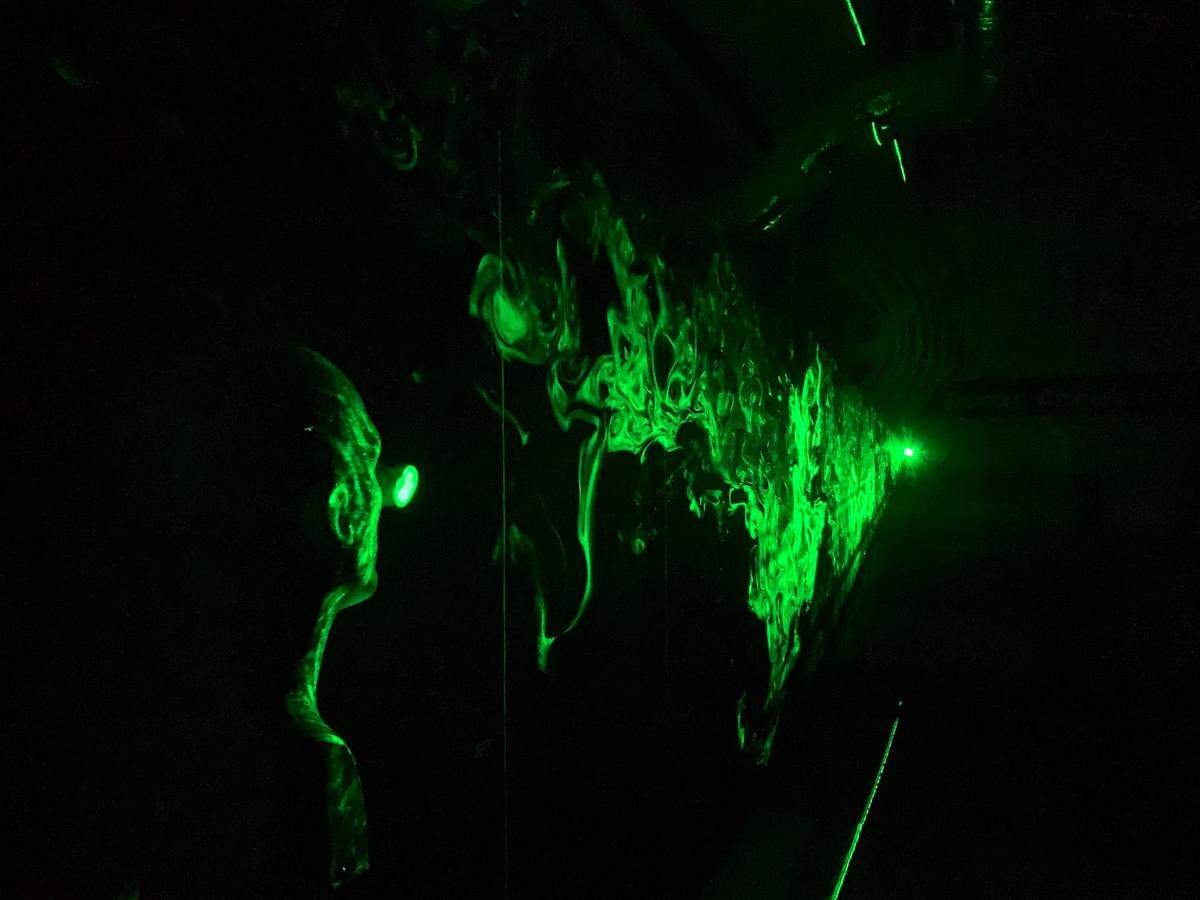 In a laboratory setting, the FAU researchers were able to visually demonstrate a mechanically emulated cough/sneeze jet using LED and laser lights in an April 2020 study on social distancing during the coronavirus pandemic.