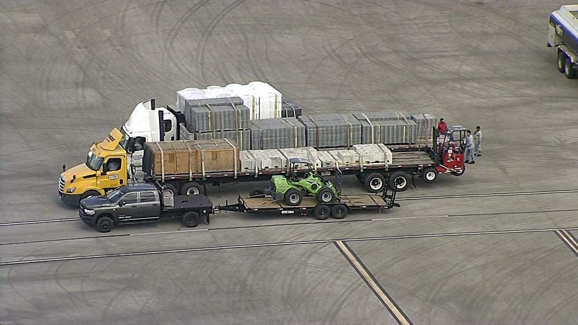 Frame grab from video of the construction of ‘Alligator Alcatraz’ at Dade Collier Training and Transition Airport off Tamiami Trail . Courtesy NBC 6 / TELEMUNDO 51