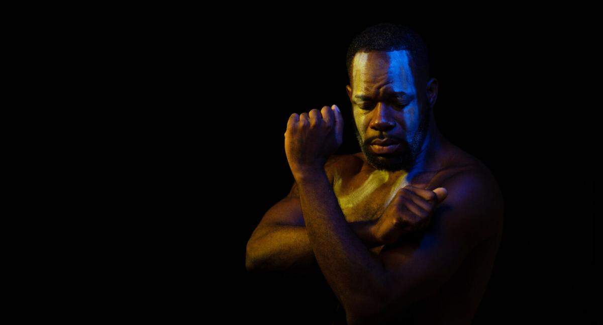 Jerel Brown plays a majestic elephant in Zoetic Stage’s production of ‘Mlima’s Tale’ at the Carnival Studio Theater in the Adrienne Arsht Center.