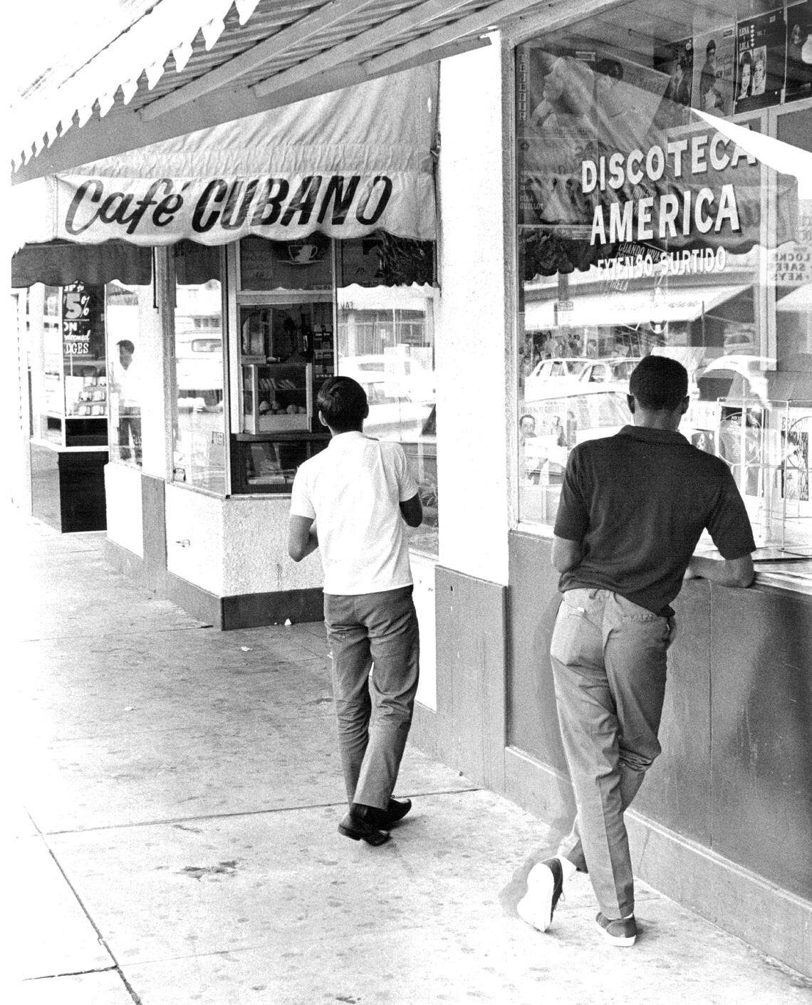 A Cuban coffee shop and record store on NW 17th Avenue and 36th Street in Miami.