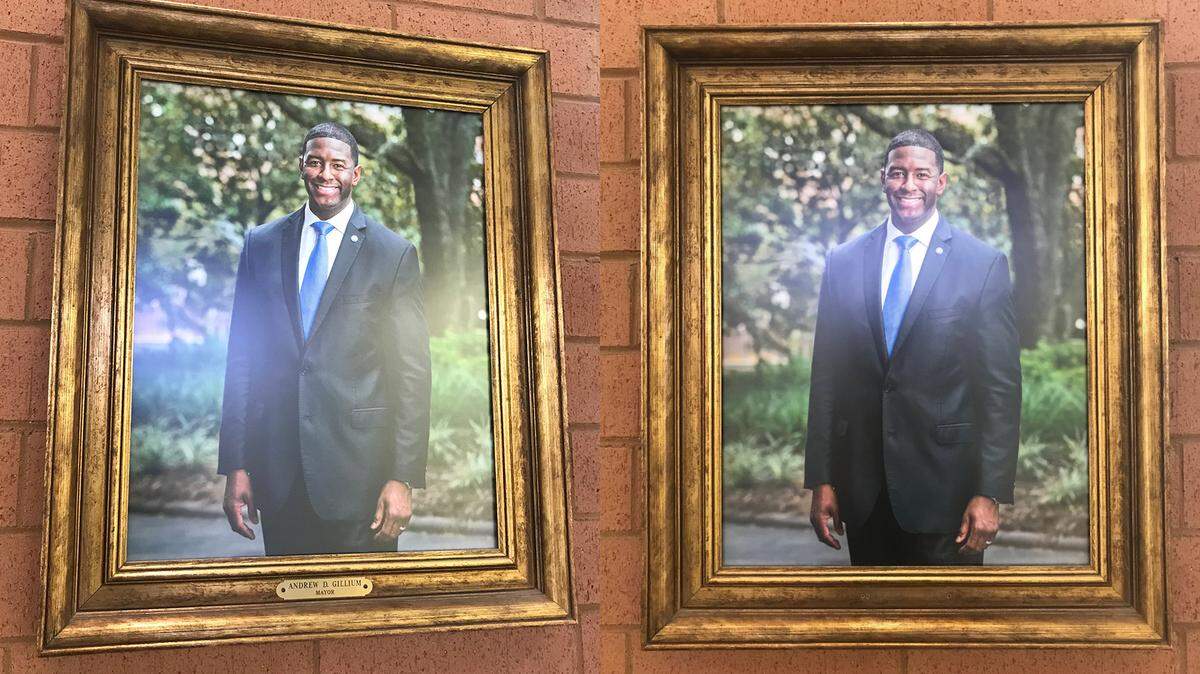 Even Andrew Gillum’s mayoral portrait at the Tallahassee airport misspelled the now Democratic gubernatorial nominee’s last name — though the offending label was removed Monday.