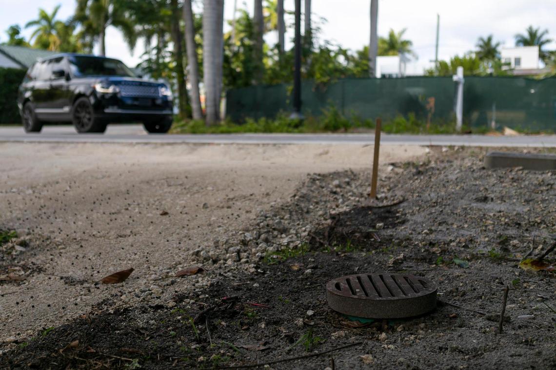 A storm drain on Palm Island that City of Miami Beach constructed as part of the Palm and Hibiscus Islands resiliency project on Tuesday, February 9, 2021.