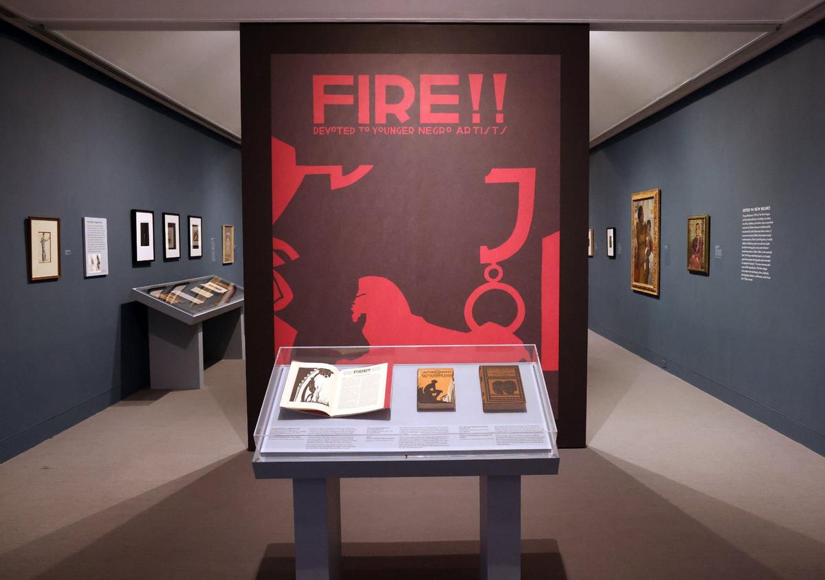 The “FIRE!” magazine cover greets guest as they exit the elevator and enter the Silhouette exhibition inside The Wolfsonian - FIU on Wednesday, May 22, 2024, in Miami Beach, Florida.