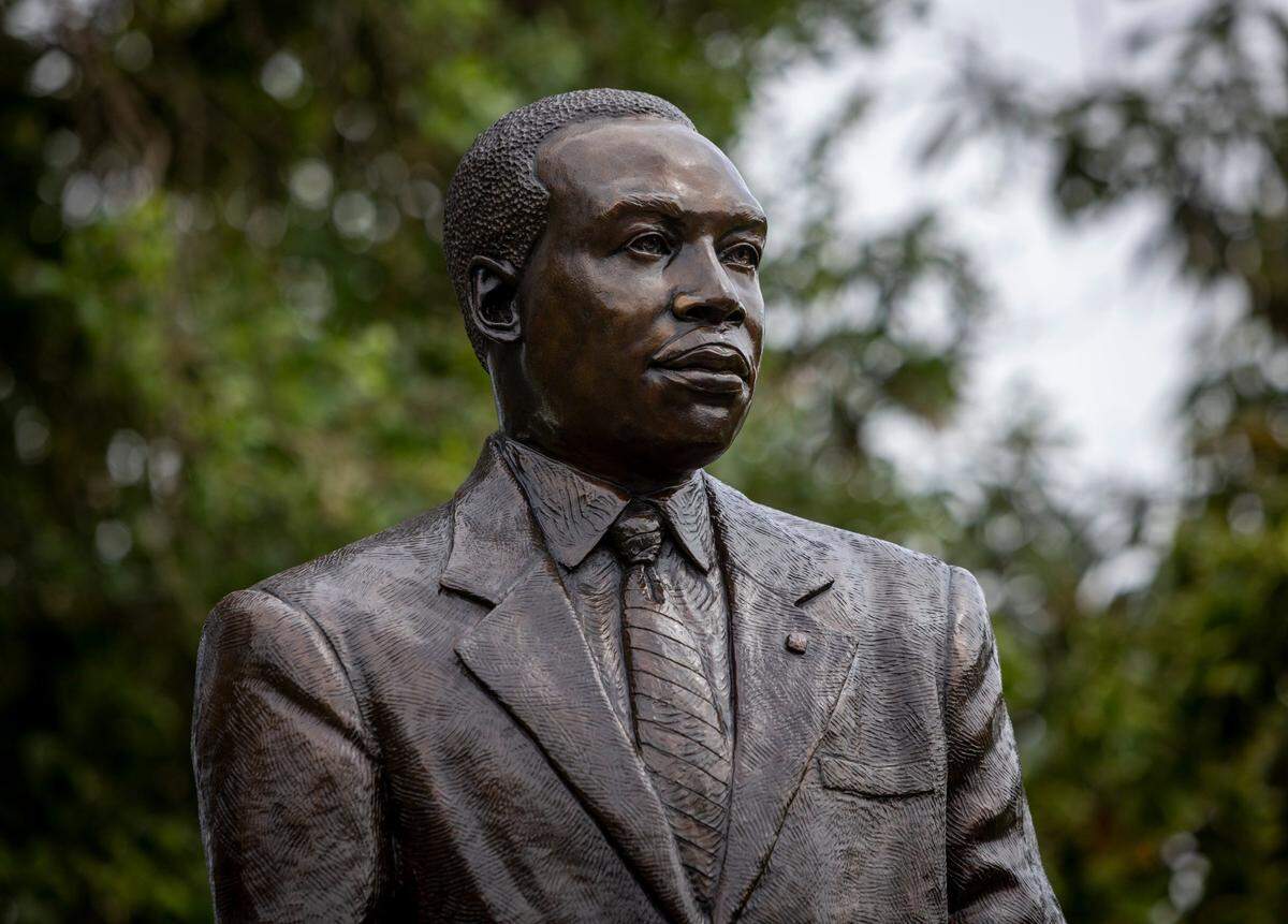 North Miami Beach FL- March 20, 2023 - Detail of the unveiled statue of Martin Luther King in the Washington Park neighborhood of North Miami Beach. The city of North Miami Beach unvelieda statue of MLK at MLK Linear Park on 15th court and NE 153rd terrace.