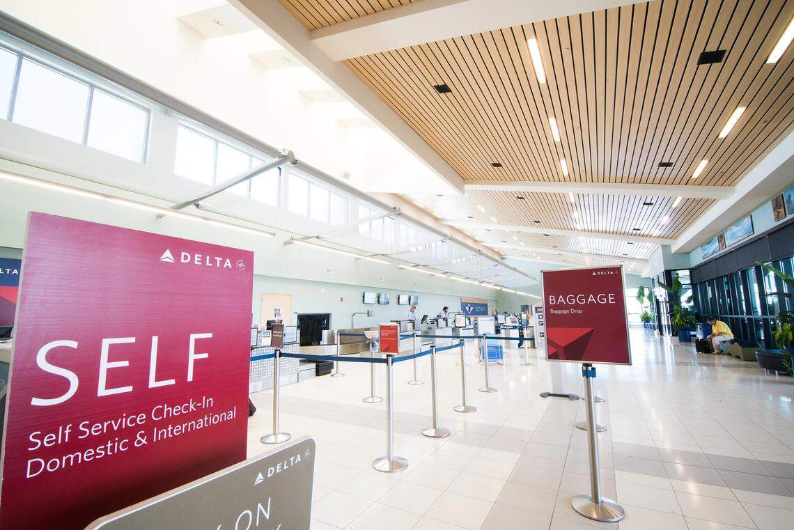 A check-in area at Northwest Florida Beaches International Airport in Panama City.