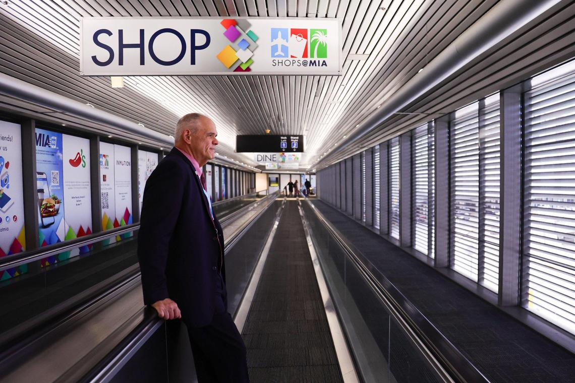 Miami-Dade Aviation Director & Chief Executive Officer Ralph Cutie looks on as he rides an escalator at Miami International Airport in Miami, Florida, on Tuesday, November 12, 2024.