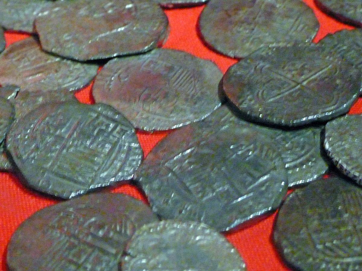 Silver coins found on the Atocha shipwreck at the Mel Fisher Maritime Museum, Key West.