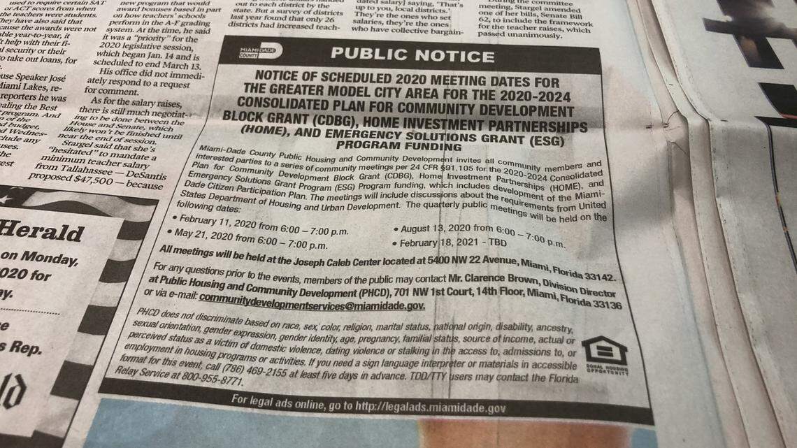 This public notice ad was published Monday, February 3, 2020, in the Miami Herald.
