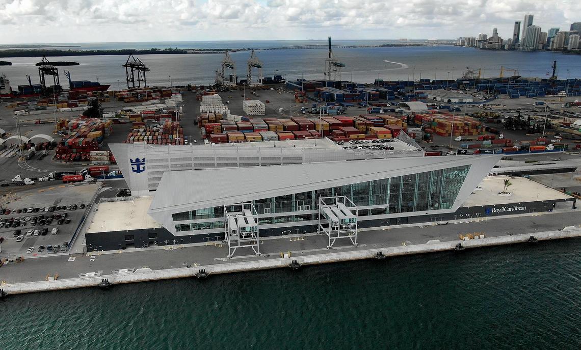 View of the new Royal Caribbean Cruise Line terminal at Port of Miami, as it gets transformed with new cruise lines terminals been built along the north side of the port, in Miami, on Thursday, October 24, 2019.