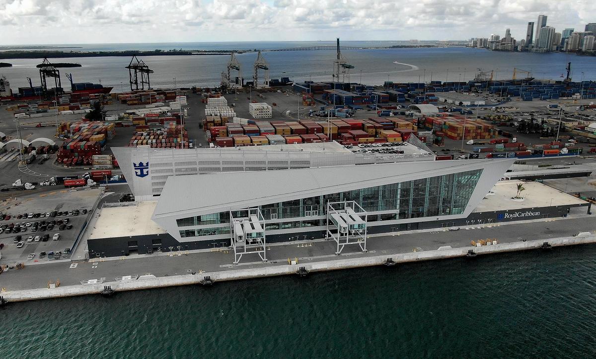 View of the new Royal Caribbean Cruise Line terminal at Port of Miami, as it gets transformed with new cruise lines terminals been built along the north side of the port, in Miami, on Thursday, October 24, 2019.