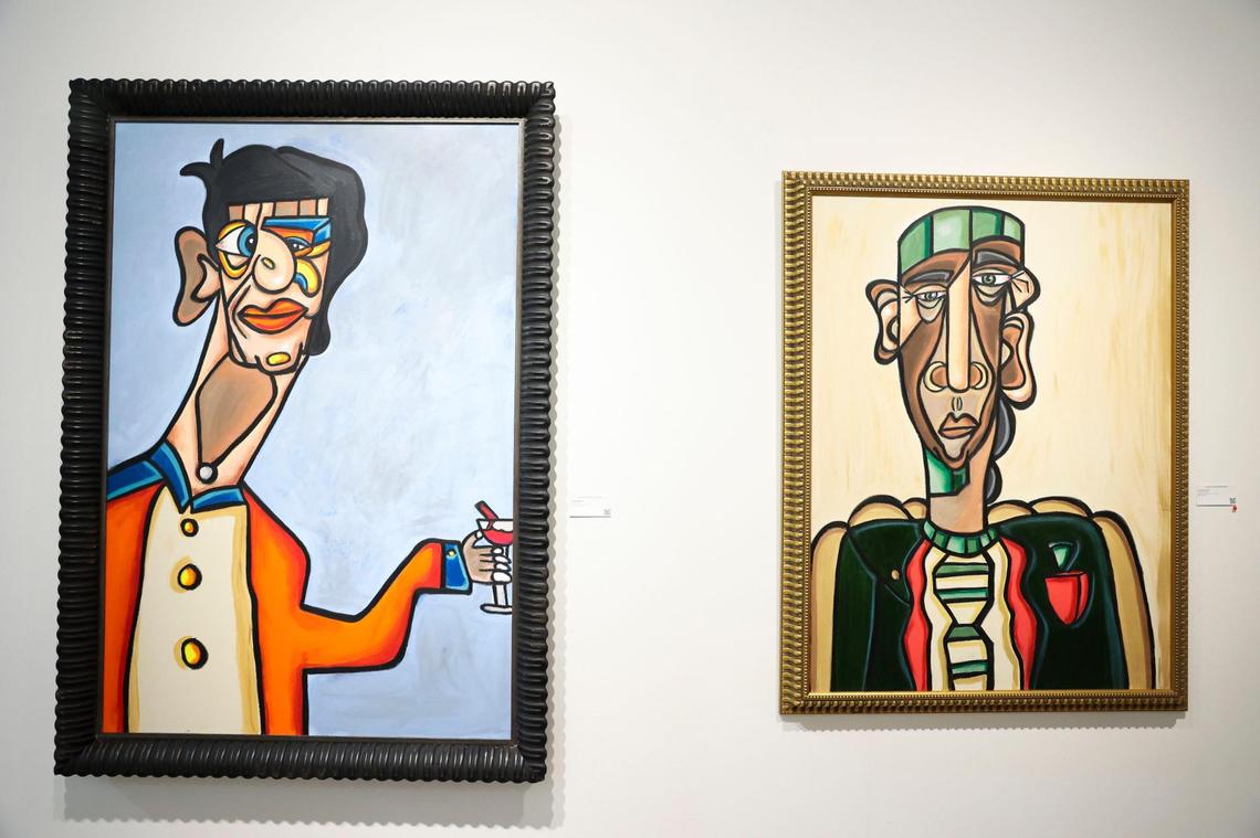 Artwork by Andreas Valencia, 11, hangs during the opening night of VIP for Art Miami on Tuesday, Nov. 29, 2022, at CONTEXT Art Miami. Valencia just turned 11 recently. “[The scale] is so hard to comprehend sometimes but amazing to see,” said Valencia’s mother, Elsa.