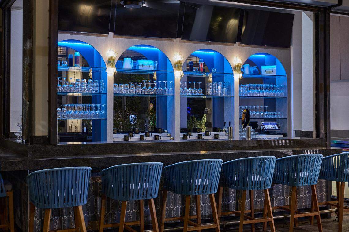 The outdoor bar at the new Blue Collar restaurant in Miami’s MiMo neighborhood.