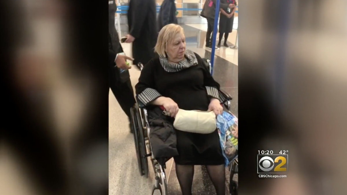 Olimpia Warsaw was left alone overnight by a porter in Chicago O’Hare International Airport after her flight to Detroit was canceled. The 67-year-old was wearing clothes from her ex-husband’s funeral that day.