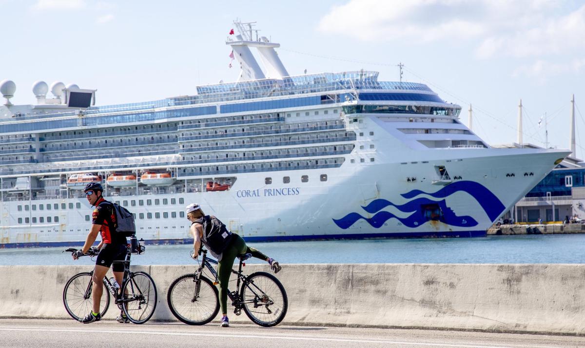 The Coral Princess docks at PortMiami in Miami, Florida, on Saturday, April 4, 2020.
