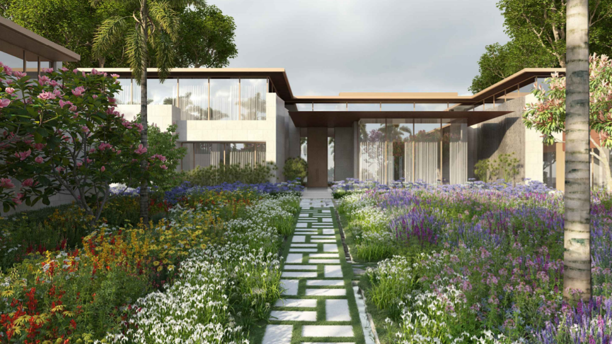 Billionaire Orlando Bravo and his wife Katy Bravo submitted plans to replace Phil Collins’ former home with a modern house. A rendering shows a garden leading to the main house.
