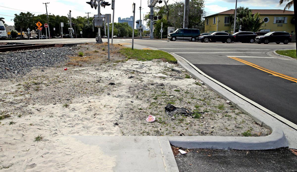 A sidewalk along Northeast Fourth Avenue ends abruptly without connecting to Northeast 54th Street, part of a Little Haiti street improvement project criticized as poorly designed and poorly constructed.