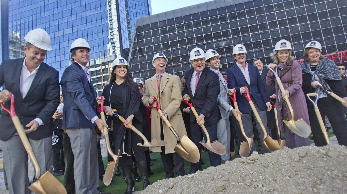 Alyce M. Robertson (far right), executive director of the Miami Downtown Development Authority, at the groundbreaking for The Bond condo tower in Brickell on Wednesday January 22, 2014.