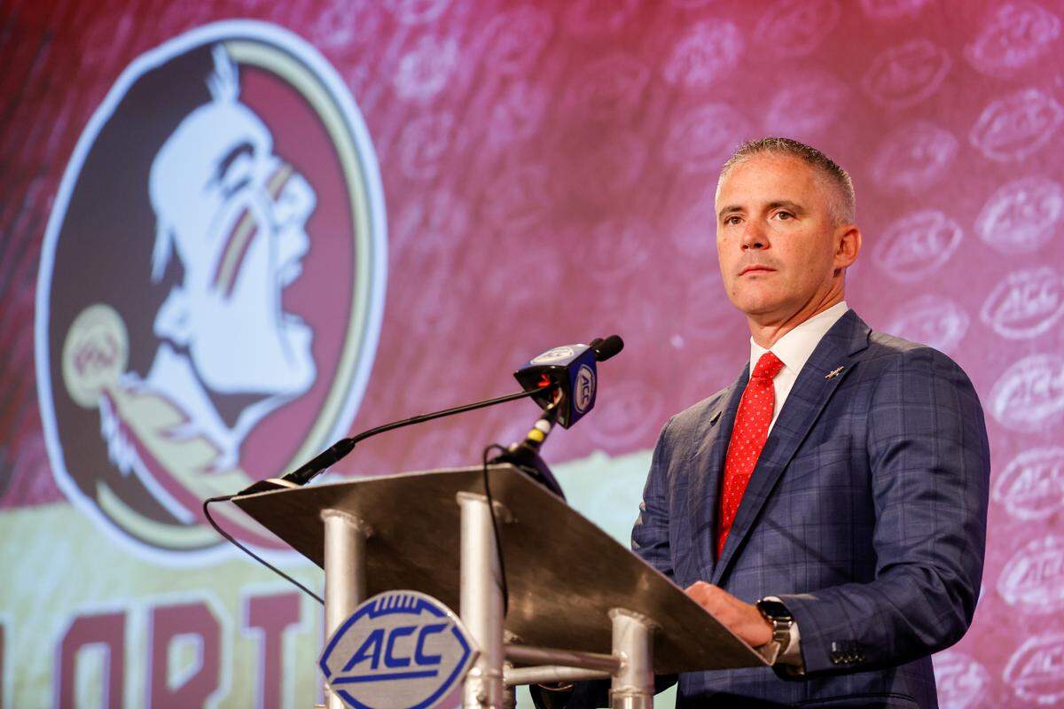 Florida State head coach Mike Norvell answers a question at the NCAA college football Atlantic Coast Conference Media Days in Charlotte, N.C., Wednesday, July 20, 2022.