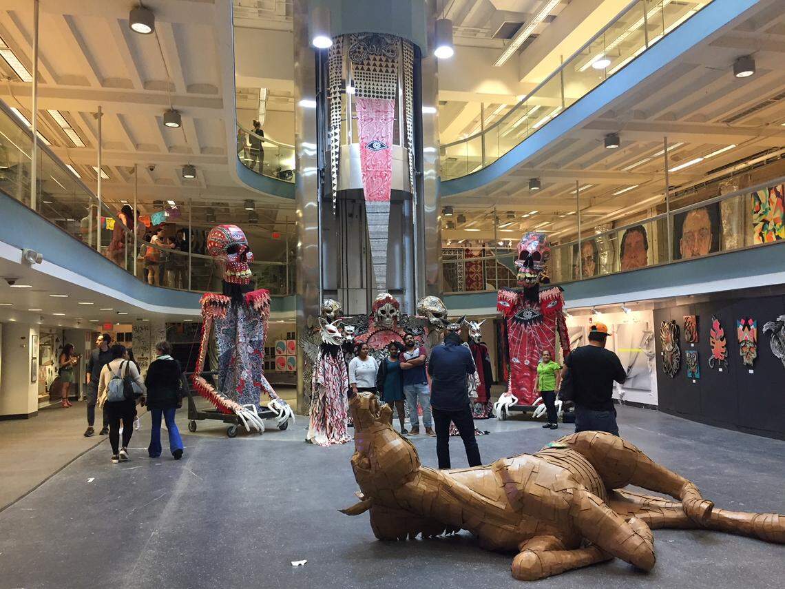 The interior of a historic Art Deco building on Flagler Street in downtown Miami hosted a street-art exhibit sponsored by Juxtapoz magazine and arts mogul Moishe Mana during Miami Art Week 2018. The building is owned by developers Stamboul, who plan to convert it into a food and beverage hall.