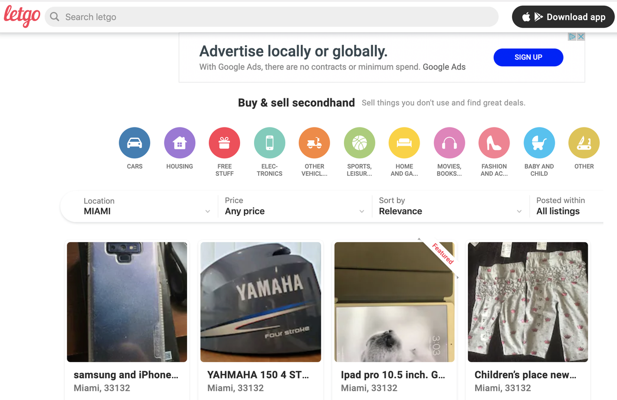 letgo es una de dos aplicaciones móviles que permiten a los habitantes de una zona que necesitan dinero vender prácticamente cualquier cosa.