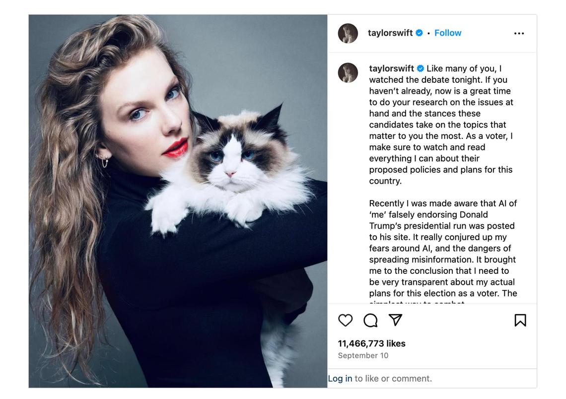 Both Taylor Swift and her cat endorsed Kamala Harris.