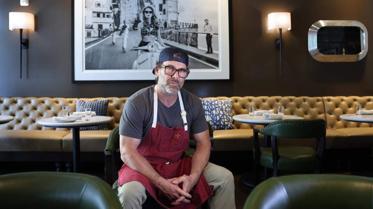 Chef Clay Conley is photographed in the dining area of Buccan, his new restaurant in Coral Gables, ahead of its official opening on Tuesday, May 19, 2026.