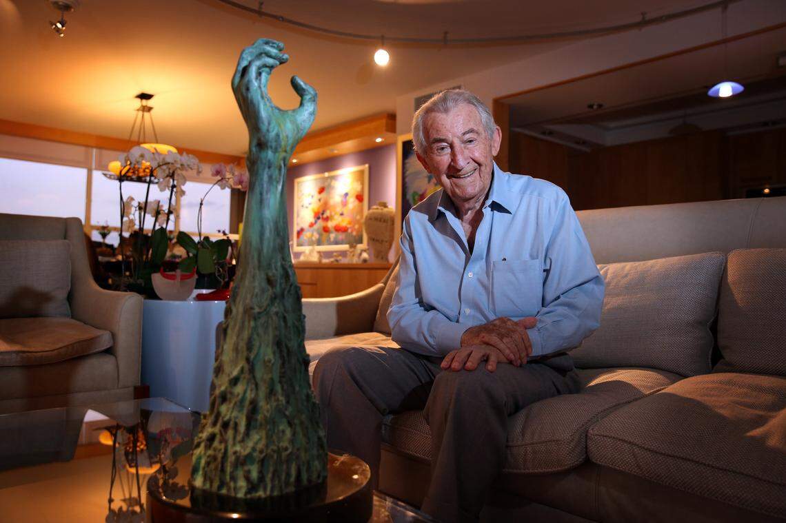 David Schaecter is a Holocaust survivor and a founding member of the Holocaust Memorial Miami Beach. Schaecter is pictured in his Coconut Grove condo on April 5, 2018, just days before leaving on a mission to Poland and Israel as part of the Walk of the Living.