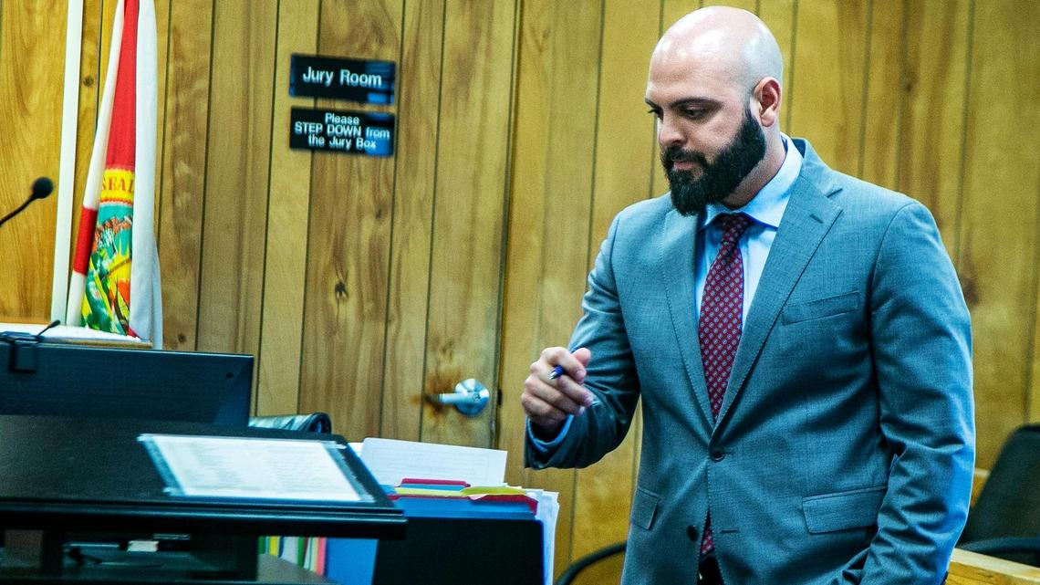 Miami Beach City prosecutor Yoe Lopez appears in Miami-Dade County court in front of Judge Betsy Alvarez-Zane. He appeared to announce the city was dropping the case against a woman arrested under a controversial city law. The hearing took place at the Richard E. Gerstein Justice Building in Miami, on Wednesday, May 18, 2022.