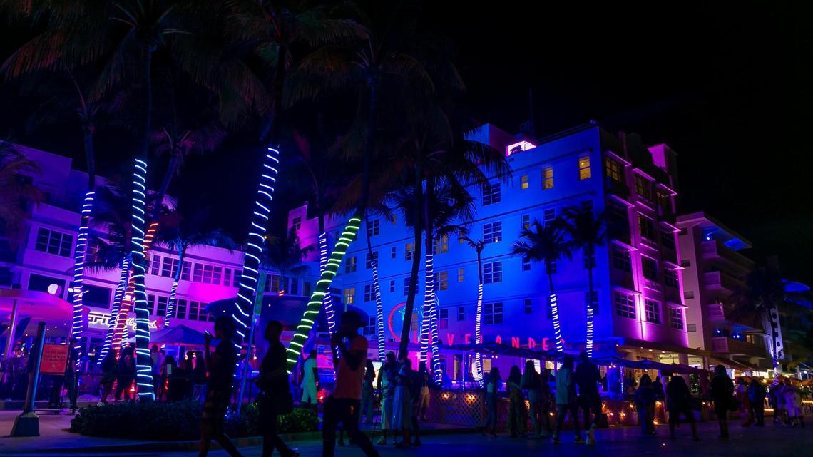 Party all night long. South Beach visitors walk along Ocean Drive in Miami Beach at the start of Memorial Day weekend in May.