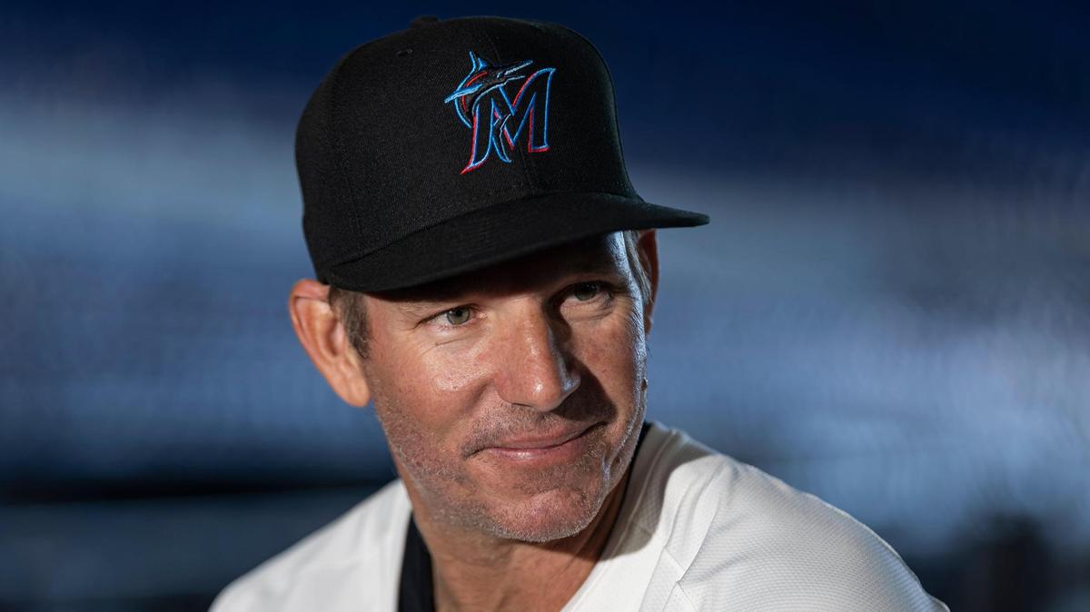 Miami Marlins manager Clayton McCullough is interviewed during his team’s media day at loanDepot park on Friday, Feb. 7, 2025, in Miami, Fla.