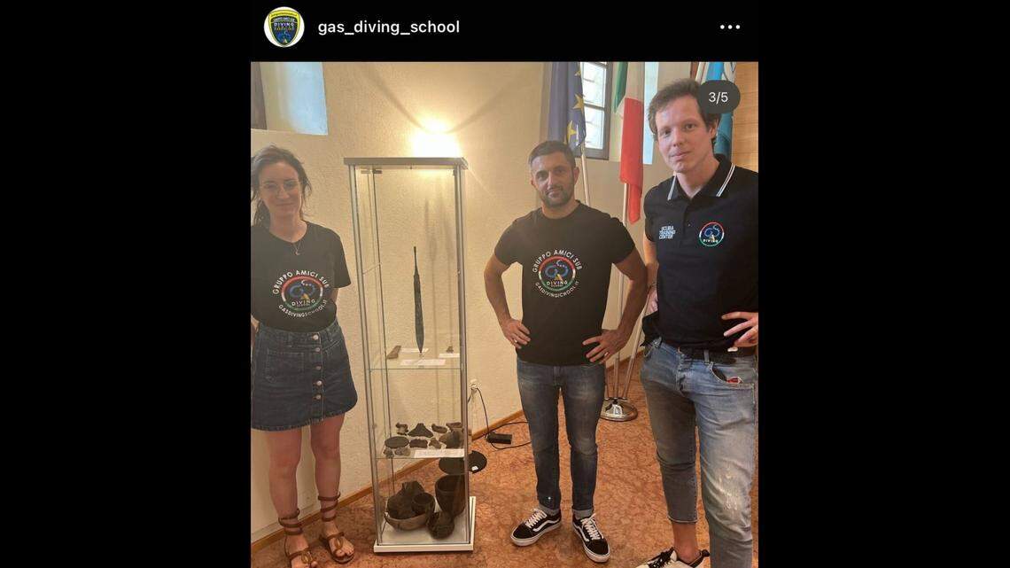 Divers discovered an approximately 3,300-year-old sword in a lake in Italy, according to social media.