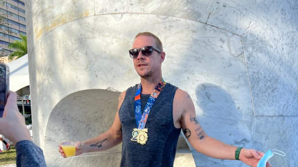 Diplo, an award-winning DJ who spent part of his childhood in South Florida, ran his first half marathon at the Miami Marathon on Sunday, Feb. 6, 2022.