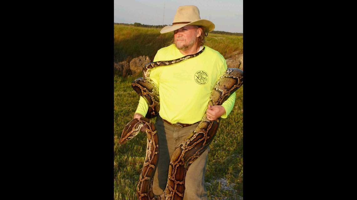 Tom Rahill is a python removal agent and the founder of nonprofit Swamp Apes, which brings veterans on python hunts. Since 2008, Rahill estimates he has caught more than 700 pythons.