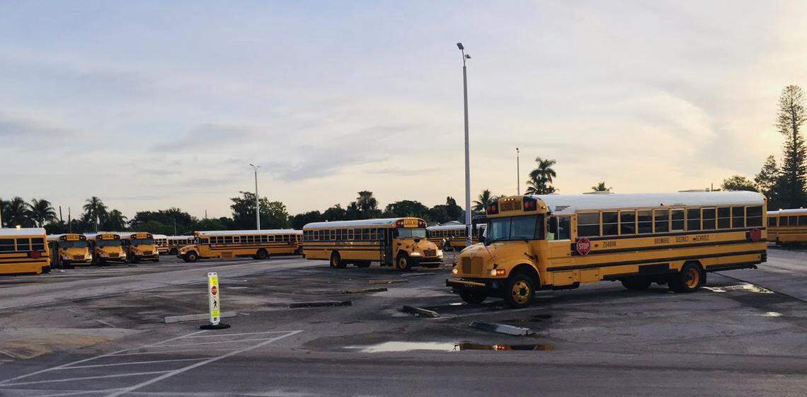 School bus drivers for Broward County Public Schools practiced their routes early Monday morning to prepare for the first day of school.