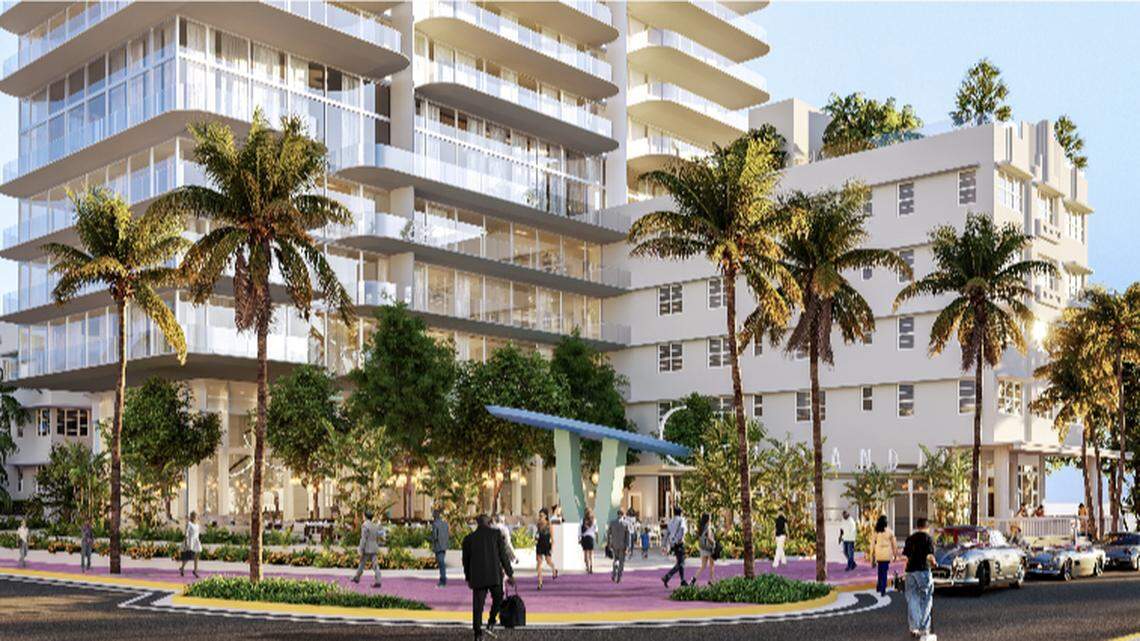 A rendering shows a proposed housing development at the site of the Clevelander in South Beach.