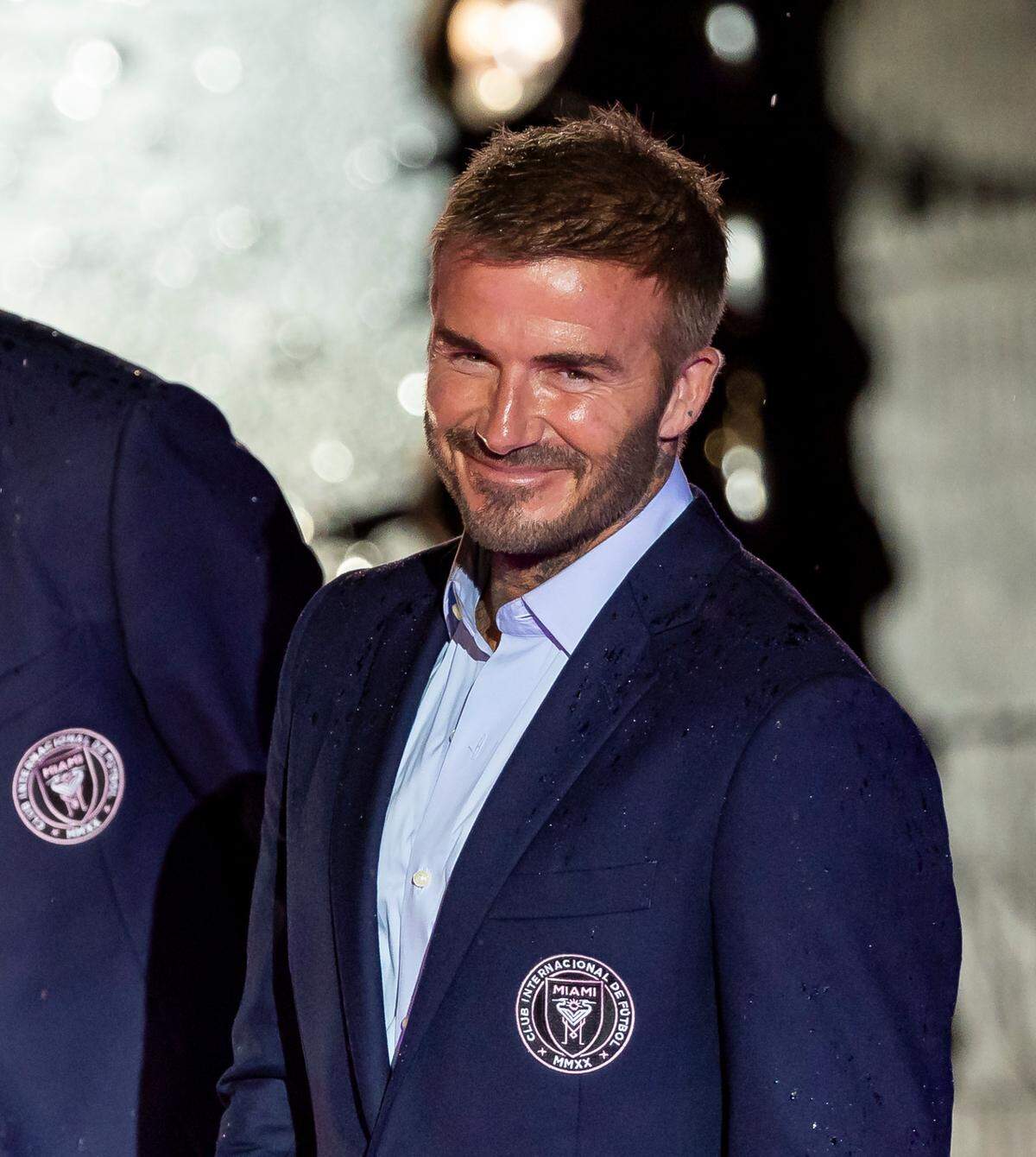 Inter Miami Co-owner David Beckham reacts during his team’s The Unveil event at DRV PNK Stadium on Sunday, July 16, 2023, in Fort Lauderdale, Fla. The event was held to officially welcome Argentine forward Lionel Messi (10) and Spanish midfielder Sergio Busquets (5) to the team.