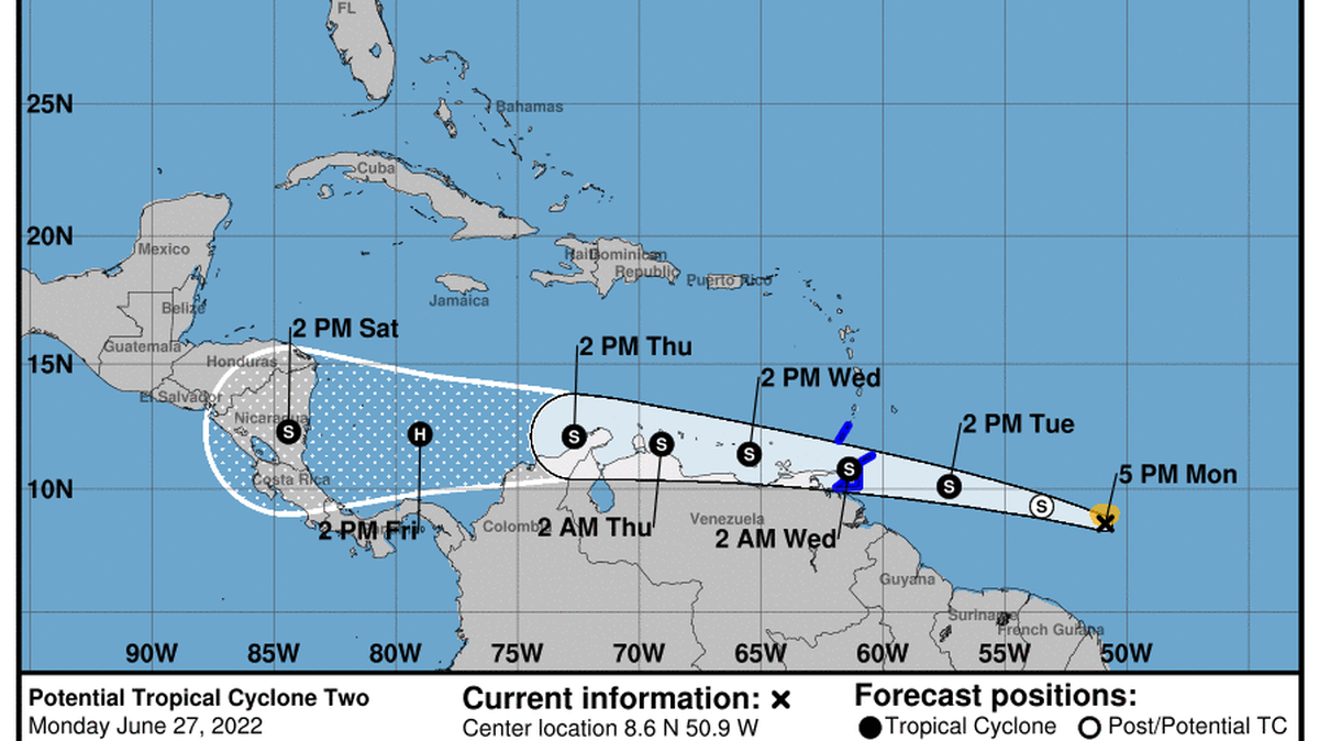 The hurricane center is tracking Potential Tropical Cyclone Two, which is expected to become Tropical Storm Bonnie on Tuesday.