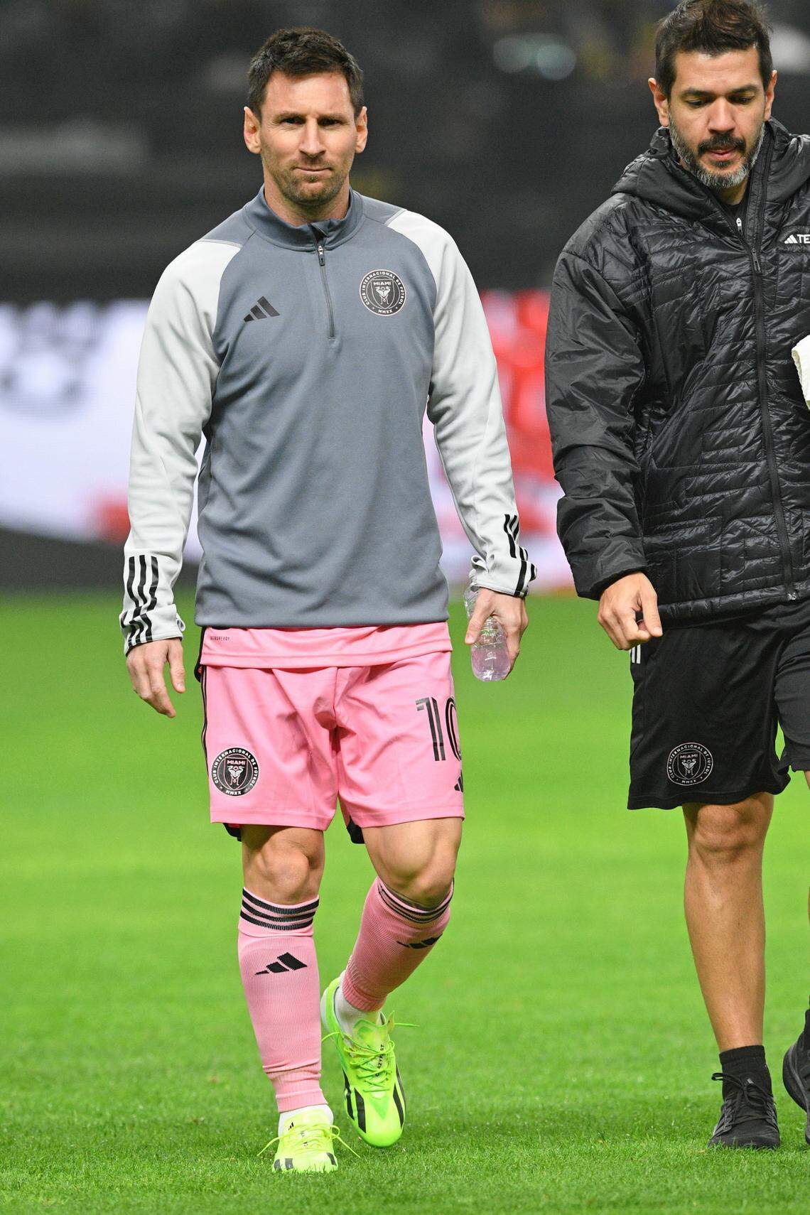 Feb 1, 2024; Riyadh, Saudi Arabia; Inter Miami CF forward Lionel Messi (10) walks on the field before the game against Al-Nassr at Kingdom Arena. Mandatory Credit: Victor Fraile-USA TODAY Sports