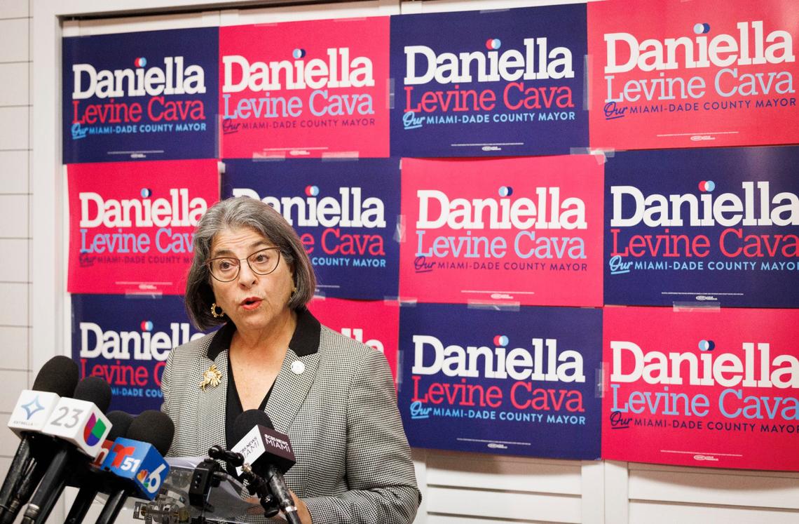 Re-elected Miami-Dade Mayor Daniella Levine Cava speaks during a press conference on Wednesday, Aug. 21, 2024, at her campaign office in Miami.