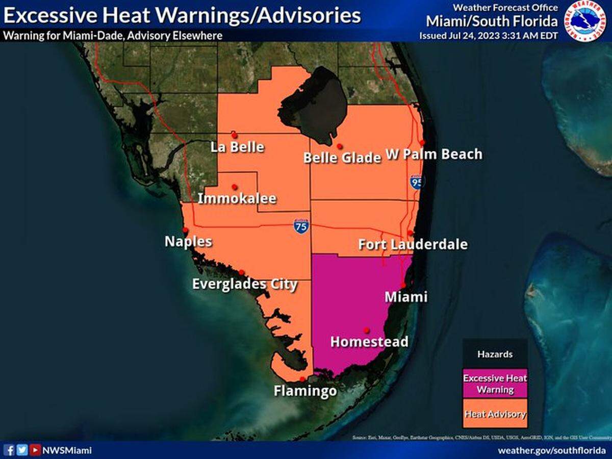 Miami-Dade County’s excessive heat warning is set to expire at 8 p.m. July 24, 2023.