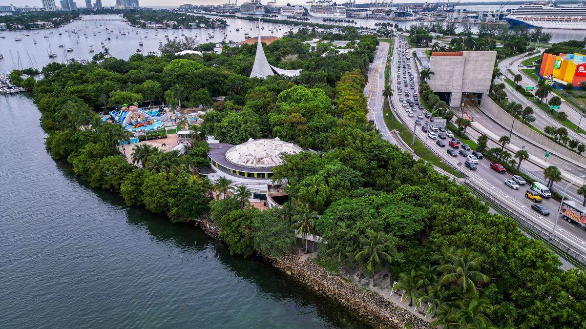 Aerial view of the Jungle Island and Watson Harbour site where future plans are been discussed after the city of Miami approved a referendum for residents to vote in November.