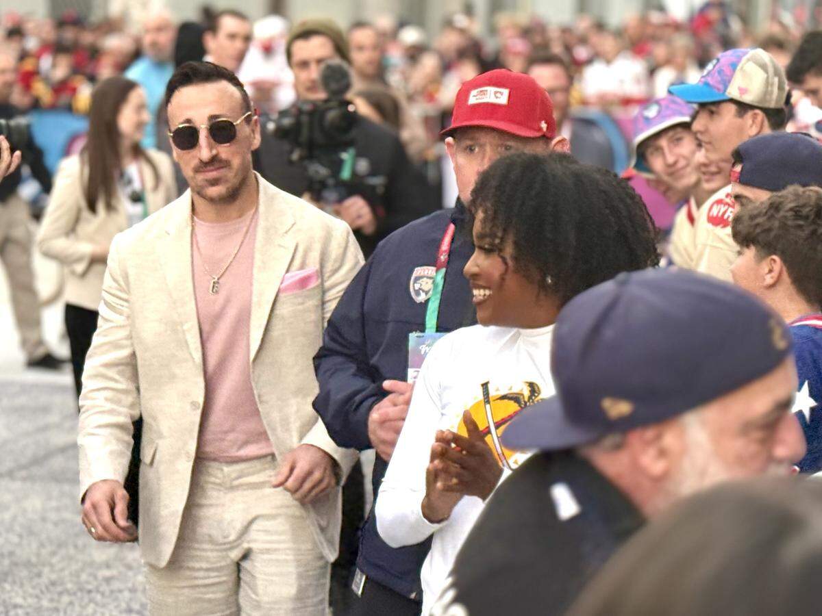 Florida Panthers forward Brad Marchand walks into loanDepot park ahead of the Winter Classic against the New York Rangers on Friday, Jan. 2, 2026, in Miami, Florida.